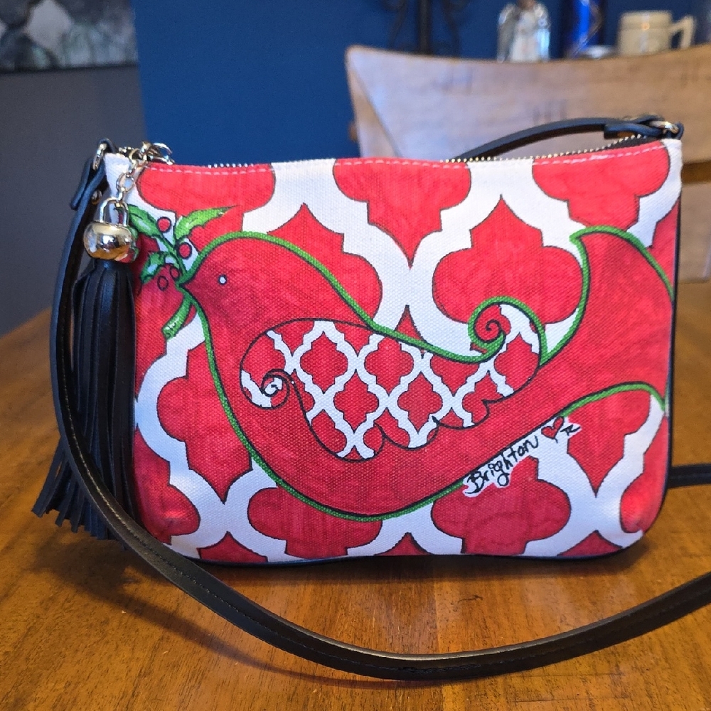 MEDIUM RARE BRIGHTON Love Dove Crossbody Bag w/ Red Bird Print & Original Tassel